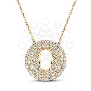 925 Sterling Silver Hamsa Hand Geometric Pendant Necklace