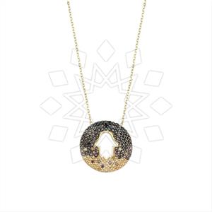 925 Sterling Silver Hamsa Hand Geometric Pendant Necklace