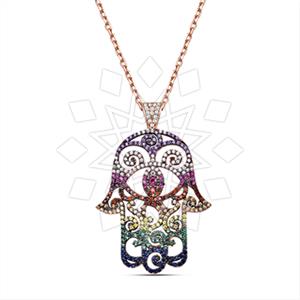 925 Sterling Silver Hamsa Hand Pendant Necklace