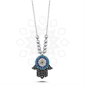925 Sterling Silver Hamsa Hand Pendant Necklace