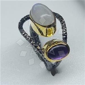 925 Sterling Silver Handmade Artisan Silver  Double Gemstone Rings