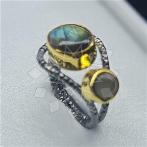 925 Sterling Silver Handmade Artisan Silver  Double Gemstone Rings