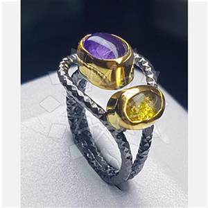 925 Sterling Silver Handmade Artisan Silver  Double Gemstone Rings