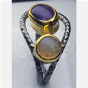 925 Sterling Silver Handmade Artisan Silver  Double Gemstone Rings