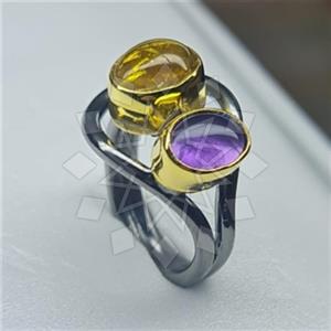 925 Sterling Silver Handmade Artisan Silver  Double Gemstone Rings