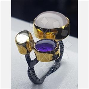 925 Sterling Silver Handmade Artisan Silver  Triple Gemstone Rings