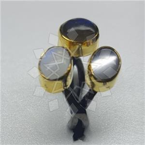 925 Sterling Silver Handmade Artisan Silver  Triple Gemstone Rings