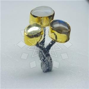 925 Sterling Silver Handmade Artisan Silver  Triple Gemstone Rings