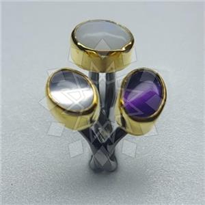 925 Sterling Silver Handmade Artisan Silver  Triple Gemstone Rings