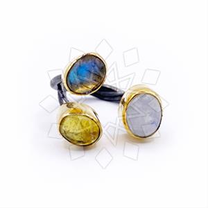925 Sterling Silver Handmade Artisan Silver  Triple Gemstone Rings