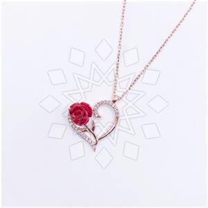 925 Sterling Silver Heart Flower Pendant Necklace