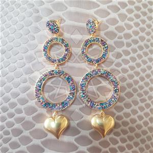 925 Sterling Silver Heart Geometric Triple Drop Earrings