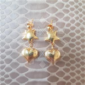 925 Sterling Silver Heart Moon and Stars Double Drop Earrings