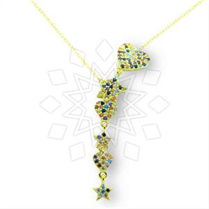 925 Sterling Silver Heart Moon and Stars Geometric Minimal Dainty Pendant Necklace