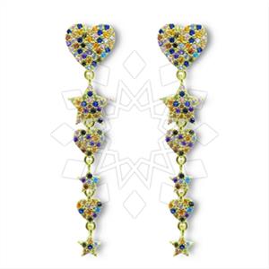 925 Sterling Silver Heart Moon and Stars Minimal Dainty Multi Drop Earrings