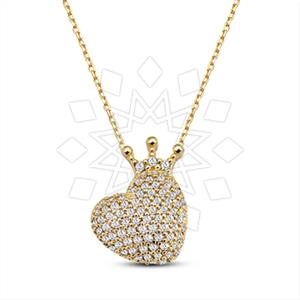 925 Sterling Silver Heart Princess and Crown Pendant Necklace