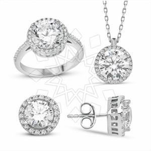 925 Sterling Silver Modern  Ring Earring Necklace Sets