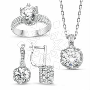 925 Sterling Silver Modern  Ring Earring Necklace Sets