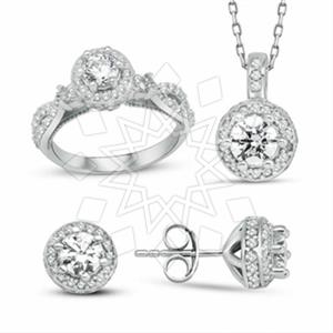 925 Sterling Silver Modern  Ring Earring Necklace Sets