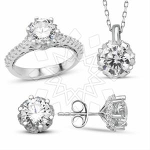 925 Sterling Silver Modern  Ring Earring Necklace Sets