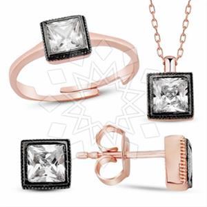 925 Sterling Silver Modern  Ring Earring Necklace Sets