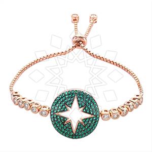 925 Sterling Silver Moon and Stars Adjustable Bracelet