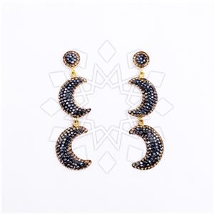 925 Sterling Silver Moon and Stars Double Drop Earrings