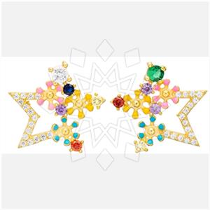 925 Sterling Silver Moon and Stars Flower Statement Earring