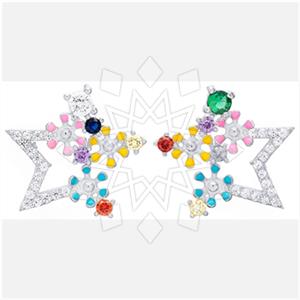 925 Sterling Silver Moon and Stars Flower Statement Earring