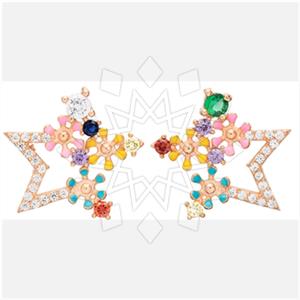 925 Sterling Silver Moon and Stars Flower Statement Earring