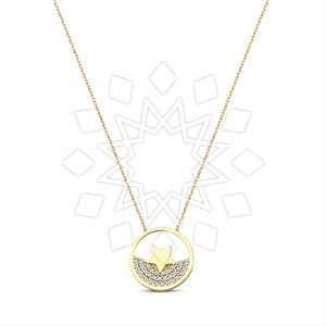 925 Sterling Silver Moon and Stars Geometric Pendant Necklace
