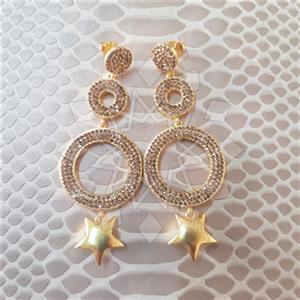 925 Sterling Silver Moon and Stars Geometric Triple Drop Earrings