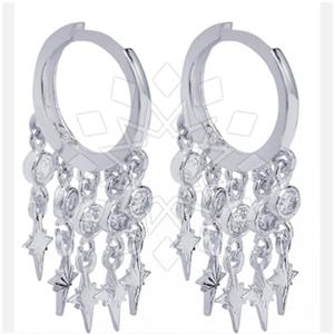 925 Sterling Silver Moon and Stars Multi Drop Earrings