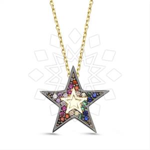 925 Sterling Silver Moon and Stars Pendant Necklace