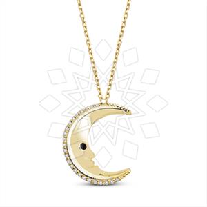 925 Sterling Silver Moon and Stars Pendant Necklace