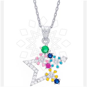 925 Sterling Silver Moon and Stars Pendant Necklace