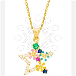 925 Sterling Silver Moon and Stars Pendant Necklace