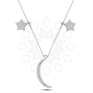 925 Sterling Silver Moon and Stars Pendant Necklace