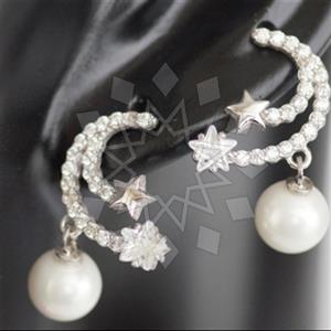 925 Sterling Silver Moon and Stars Single Drop Earrings