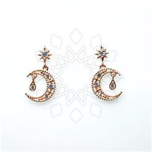 925 Sterling Silver Moon and Stars Single Drop Earrings