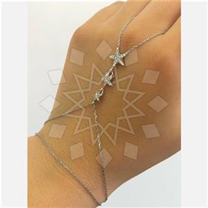 925 Sterling Silver Moon and Stars Single Finger to Bracelet Hand Jewelry