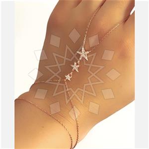 925 Sterling Silver Moon and Stars Single Finger to Bracelet Hand Jewelry