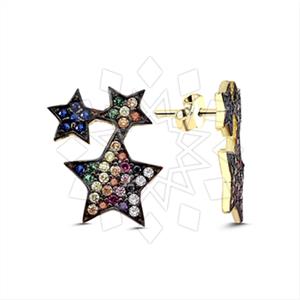 925 Sterling Silver Moon and Stars Stud Earrings