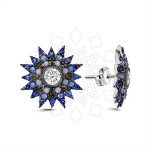 925 Sterling Silver Moon and Stars Stud Earrings