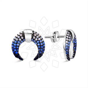 925 Sterling Silver Moon and Stars Tusk and Horn Stud Earrings