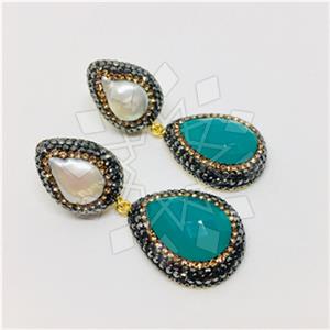 925 Sterling Silver Semi Precious Gems and Crystal  Double Drop Earrings