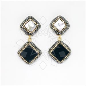 925 Sterling Silver Semi Precious Gems and Crystal  Double Drop Earrings