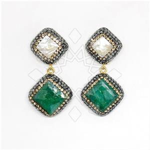 925 Sterling Silver Semi Precious Gems and Crystal  Double Drop Earrings