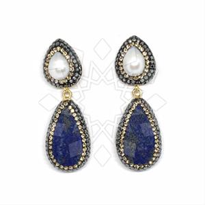 925 Sterling Silver Semi Precious Gems and Crystal  Double Drop Earrings
