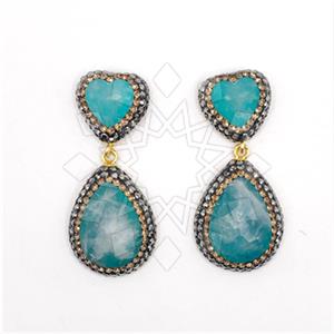 925 Sterling Silver Semi Precious Gems and Crystal  Double Drop Earrings